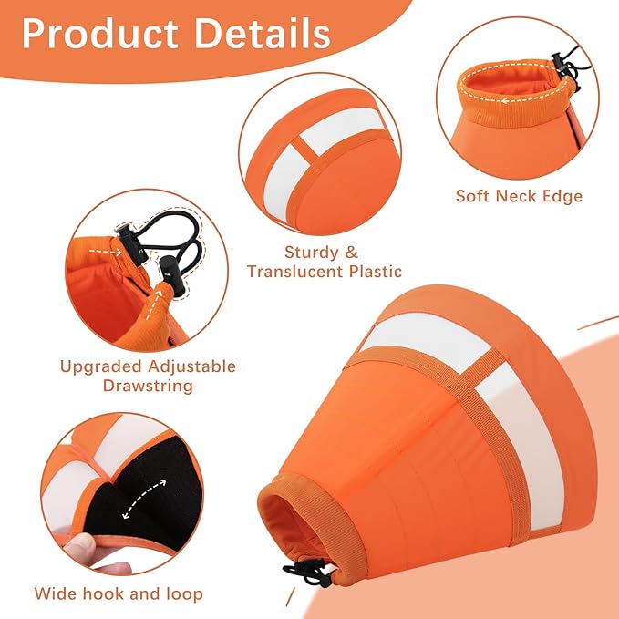 ASENKU Dog Cone Collar, Soft Adjustable Cone for Dogs to Stop Licking, Lightweight Recovery Dog Cone After Surgery, Pet E-Collar for Small, Medium & Large Dogs(Orange, M)
