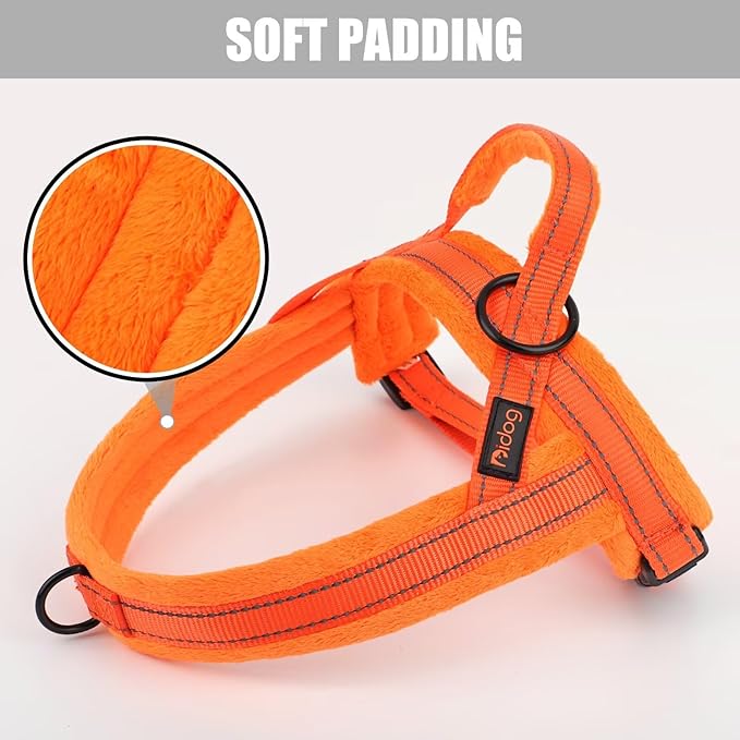 Didog Soft Flannel Padded Dog Vest Harness, No Pull/Quick Fit Reflective Dog Strap Harness, Easy for Training Walking (L:Chest 26-32", Orange)
