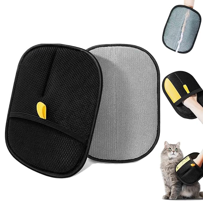 Electrostatic Pet Hair Removal Gloves, Static Removal Gloves for Pet Hair, Double-Sided Reusable Cat & Dog Electrostatic Gloves for Couch, Clothing, Carpet, Car Seat (Black, 1PC)