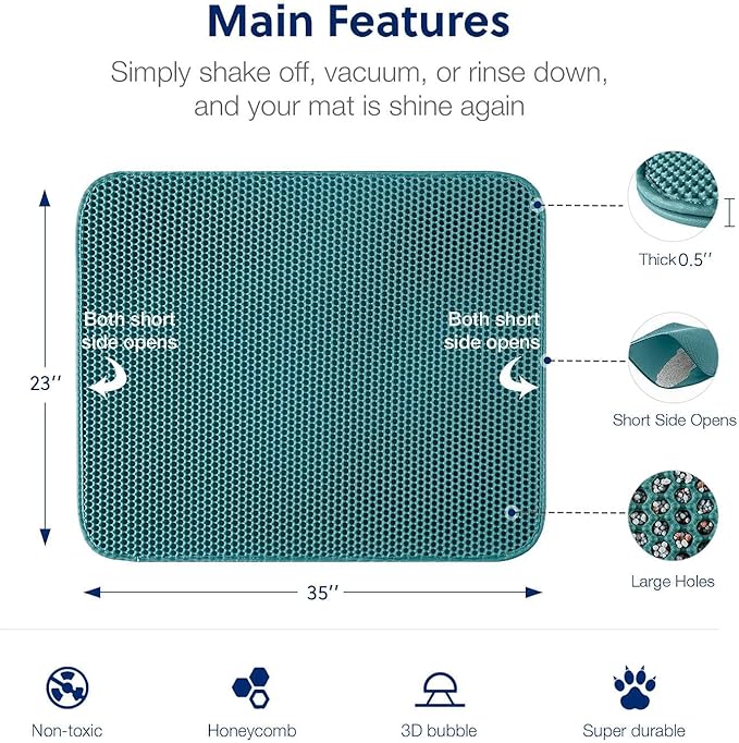 WePet Cat Litter Mat, Kitty Litter Trapping Mat, Honeycomb Double Layer Mats, No Phthalate, Urine Waterproof, Easy Clean, Scatter Control, Catcher Litter Tray Box Rug Carpet