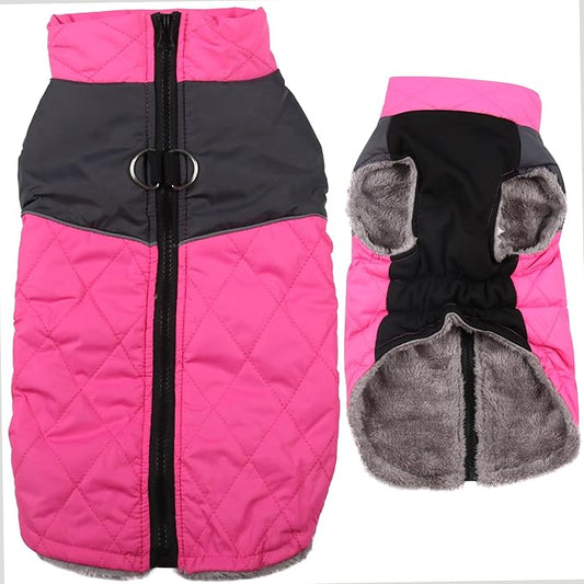 Warm Fleece Dog Coats for Large Dogs,D-Rings Waterproof Puppy Jacket for Cold Winter,Pink XXXL