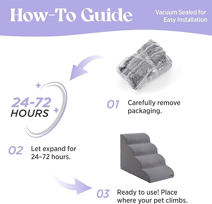 Lesure Dog Stairs for Small Dogs Pet Steps Ramp for High Bed and Couch with CertiPUR-US Certified Foam with Non-Slip Bottom, Grey, 4 Steps