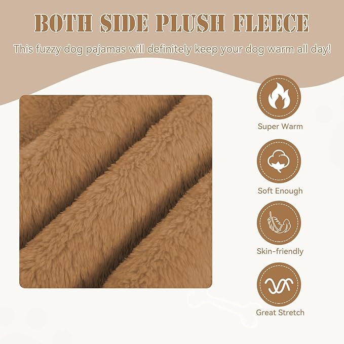 Fuzzy Pajamas Turtleneck Warm Soft Cozy Lightweight Dog Pjs Sweaters for Small Dogs (Coffee-S)