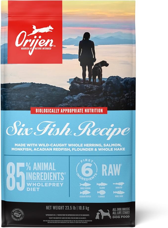 ORIJEN Grain Free Poultry Free High Protein Dry Dog Food Six Fish Recipe 23.5lb Bag