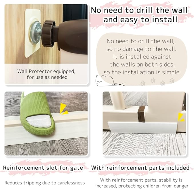 Lumizone Extra Tall Cat Gate 61.02" High Pressure Mounted Extra Wide 42.52"-46.64" (17Sizes) 1.37" Gap No Drilling Auto-Close Tall Pet Gate for Dogs (Cream, 42.52"-46.64"/108-118cm)