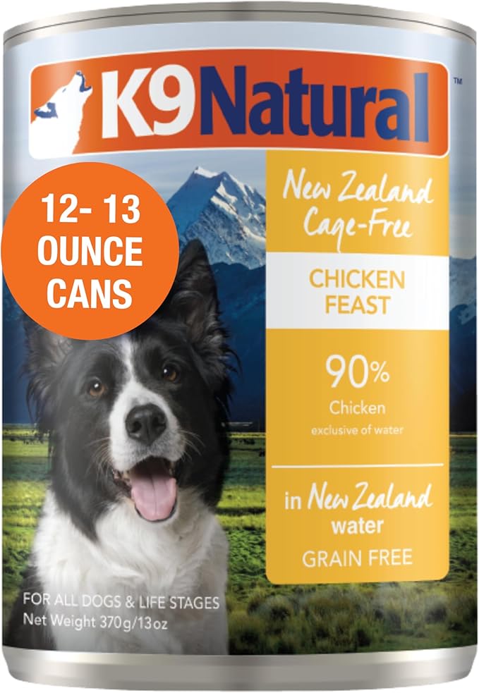 K9 Natural Wet Dog Food Pate, Chicken Feast, 13 Oz Cans (Pack of 12), Grain Free, Made in New Zealand with Cage-Free Chicken, Single Source, Limited Ingredient