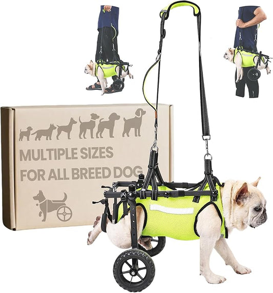 Upgraded Dog Wheelchair for Back Legs - Lightweight Mobility Cart for Small Breed Dogs with Disabled, Injured, or Arthritic Hind Legs - Includes High-Visibility Vest, Leash & Sling Lift -Medium
