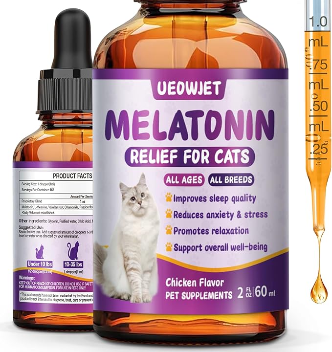 Cat Melatonin, Melatonin for Cats, Cat Tranquilizer to Anxiety Relief and Stressful Emotions in Cats, Cat Sleep Aid to Promote Relaxation and Entry into Sleep in Cats 2 Fl Oz