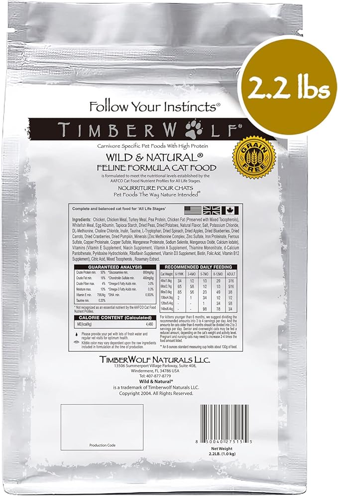 Timberwolf Wild & Natural Chicken Recipe with High Protein Dry Cat Food 2.2lb