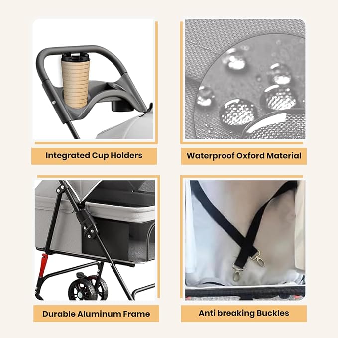 Luxe Haus 4 Wheel Foldable Pet Stroller - Lightweight Dogs and Cats Stroller Upto 44lbs with Mesh Canopy, Storage Basket and Cup Holder, Durable for Walks and Outings (Small)