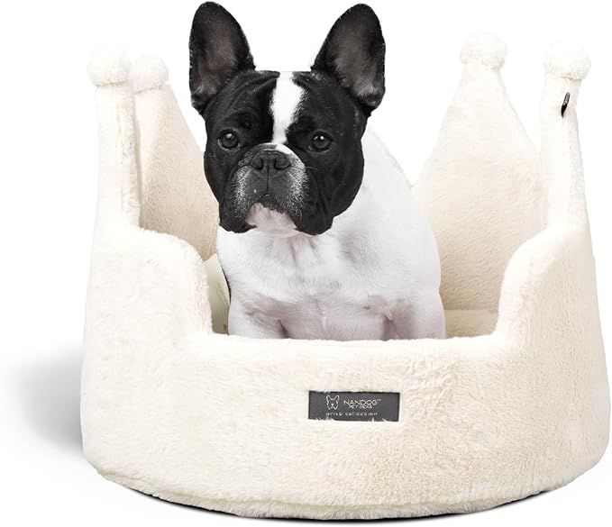 NANDOG Pet Gear Crown Cozy Round Dog and Cat Bed Collection Washable Indoor Pet Bed for Small Breeds -Soft Bed Fits in Crate or Kennel - Made of Ultra Soft Micro-Plush Material (Royal Ivory Prive 18")