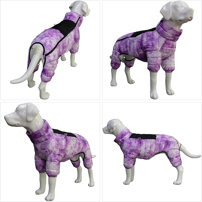 Micai Warm Dog Coat - 4 Legs Covered Waterproof Windproof Reflective Vest, Zippered Adjustable Outdoor Snow Jacket for Small Medium Large Dogs - Purple XXXL
