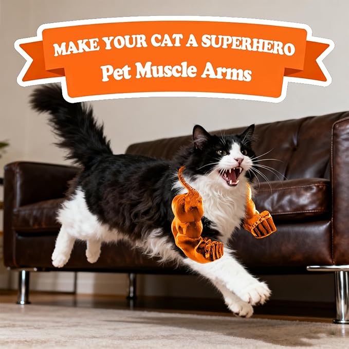 babyye Funny Cat Muscle Arms, 3D Printed Cat's Neck Arm with Muscle, Halloween Cats Costume Accessory for Pet Dress-Up, Cosplay, Parties & Photos (White)