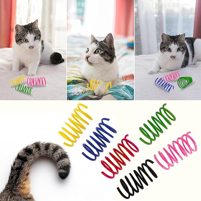 AGYM Colorful Plastic Spring Cat Toys, 30 Pack Spiral Springs for Indoor Cats to Swat, Bite, Hunt, Interactive Toys for Cats and Kittens