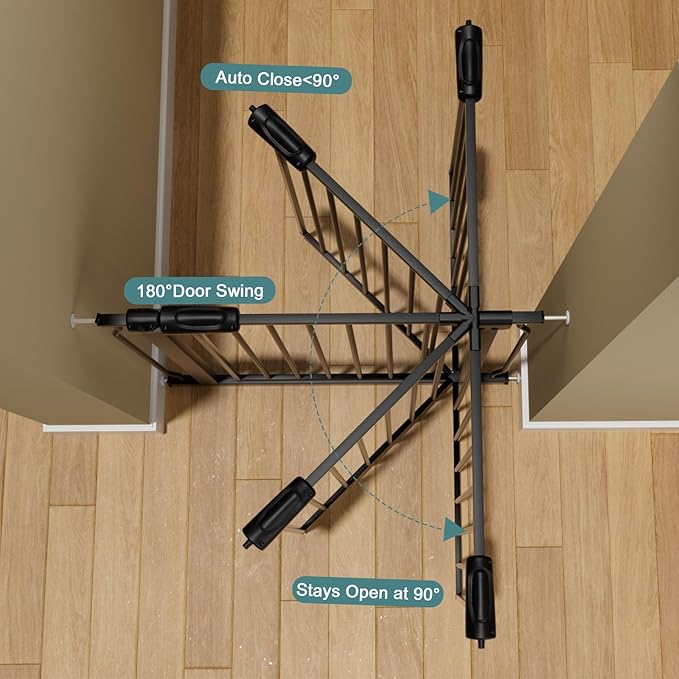 Extra Wide Baby Gate Tension Indoor Safety Gates Black Metal Large Pressure Mounted Pet Gate Walk Through Long Safety Dog Gate for The House Doorways Stairs (76.38"-81.10"/194-206CM, Black)