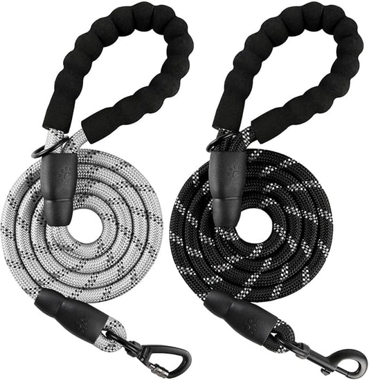 BARKBAY Dog Leashes for Large Dogs Heavy Duty Dog Leash 2 Pack 5 FT with Comfortable Padded Handle Highly Reflective Threads for Medium Large Dogs Walking Training Running (5FT-1/2,Gray+Black)