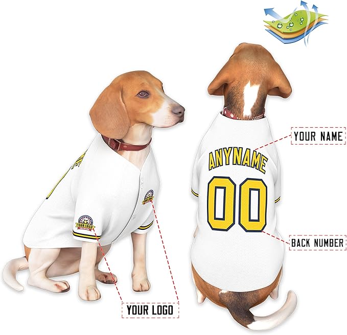 Custom Dog Baseball Jersey with Name Number Logo for Small Pet Dogs-Personalized Dog Shirts