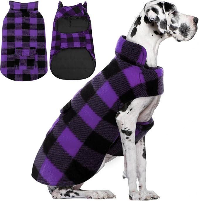 AOFITEE Dog Coat Plaid Dog Winter Coat for Large Dogs, Warm Dogs Jacket Christmas Sweater, Waterproof Pet Puffer Jacket, Reversible Pet Cold Weather Coats for Small Medium Large Pets, Purple XXXL