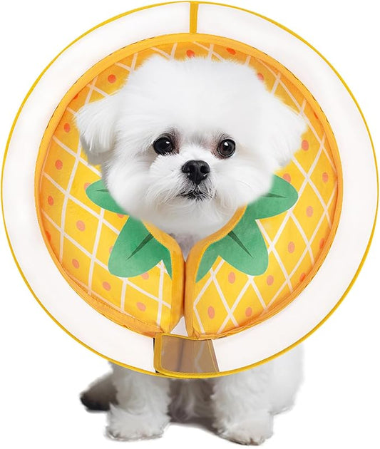 Inflatable Dog Cone Collar for Large Medium Small Dogs, Soft Dog Donut Collar Adjustable Recovery Cone for Pets After Surgery, Extra Enhanced Anti-Licking Guard Shield (Pineapple, Medium)