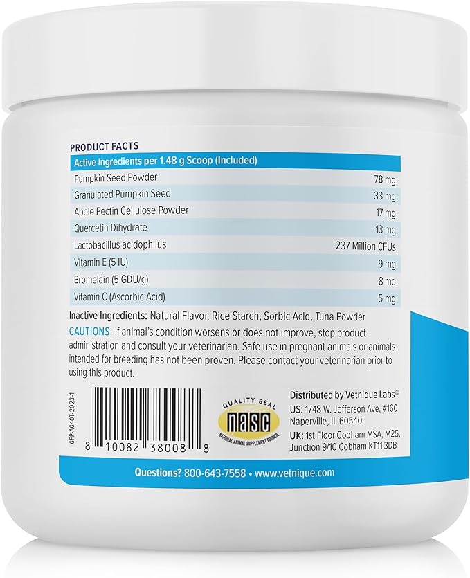 Vetnique Glandex Feline Anal Gland or Daily Probiotic Fiber Supplement Powder for Cats with Digestive Enzyme, Probiotics and Pumpkin, Vet Recommended for Healthy Bowels (4oz, Anal Gland Powder - Tuna)