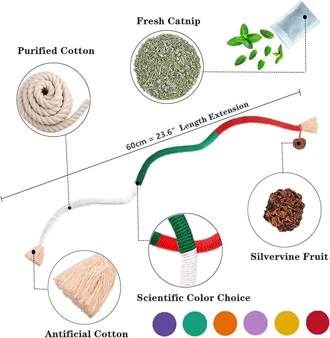 Cat Toys 12Pcs Catnip Toys for Indoor Kitten Cat Silvervine Chew Molar Scratch Cotton Rope Cleaning Teeth Dental Stick Treat Kitty Self Play Kick