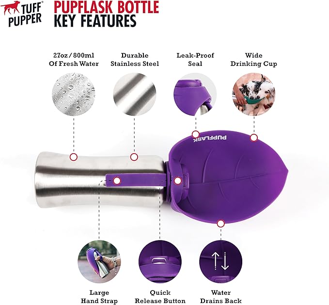 PupFlask Large Dog Water Bottle | 27 or 40 OZ Stainless Steel | Convenient Dog Drink Dispenser | Puppy Travel Water Bowl | Portable Pet Hydration Bottle | Leak Proof | Perfect Size For All Breeds