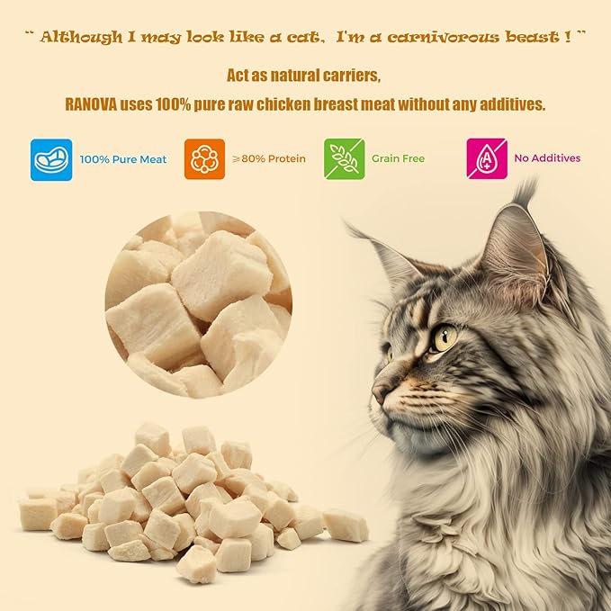 RA NOVA Freeze Dried Cat Treats - 100% Chicken Breast Grain Free Raw - Natural Balance Limited Ingredient High Protein Cat Snacks 140g/4.94oz - Picky Eater Challenger