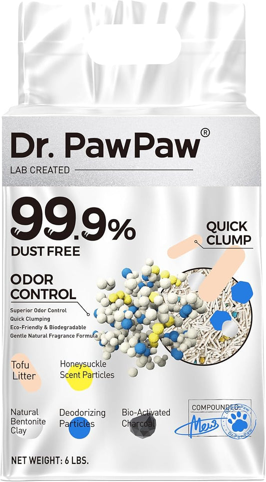 Tofu Cat Litter, Dr. PawPaw Clumping Cat Litter, Honeysuckle Scent 6 lb, Dust-Free Keep Kitty Tidy, Superior Odor Control Keep Step Fresh