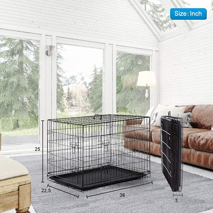 BestPet | Dog Crate | 36" | Black | Foldable Metal Kennel with Double Doors, Secure Slide-Bolt Latches, Leakproof Tray | Portable Dog Cage for Medium Sized Breeds | for Travel, Indoor & Outdoor Use