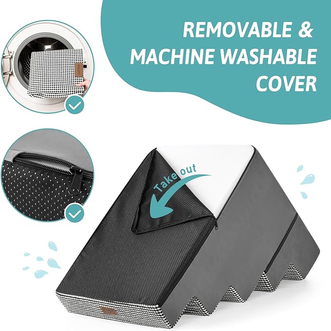 Dog Stairs for Small Dogs, 5 Tier Removable Wider Pet Stairs for Couch and Bed, 23.6" H Non-Slip Dog Steps for Puppies and Old Cats with Support Board, 19.7x29.5x23.6 inch, White Black