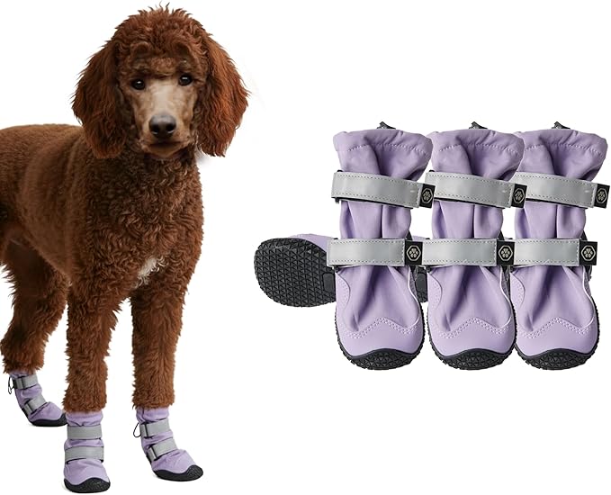 Spark Paws Dog Shoes, Waterproof Dog Boots for Medium to Large Dogs, Non Slip, Breathable Dog Booties and Paw Protectors - 4PCS Doggie Hiking Boots with Reflective Straps - Lilac, Size 6