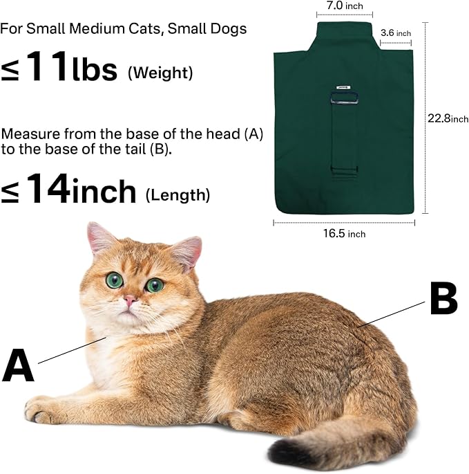 [Cozy Travel] Cat Carrier Pouch, Soft Cat Carrier for Small Cats, Kitten Carrying Bag, Restraint Bag for Nail Trimming, Vet Visits, Giving Meds, Car Travel -Dark Green