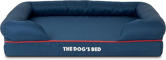 The Dog’s Bed, Medium Blue/Red 30x23.5, Memory Foam, Pain Relief: Arthritis, Hip & Elbow Dysplasia, Post Surgery, Lameness, Supportive, Calming, Waterproof Washable Cover, Veterinary Approved