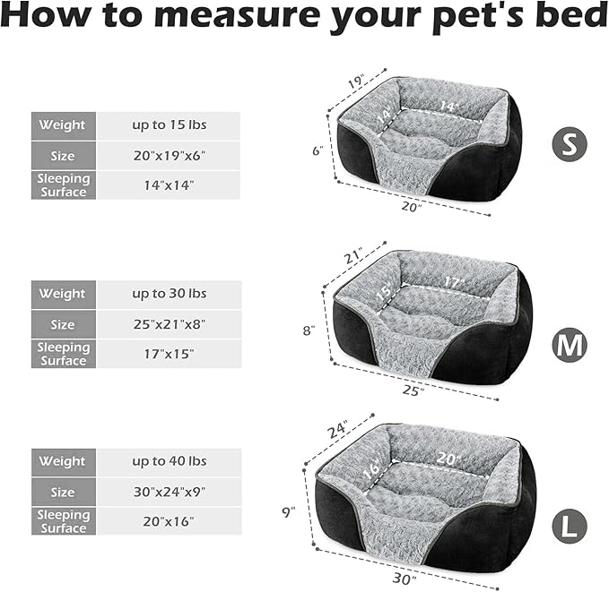 INVENHO Small Dog Bed Rectangle Washable Orthopedic Soft Calming Sleeping Durable Pet Cuddler with Anti-Slip Bottom