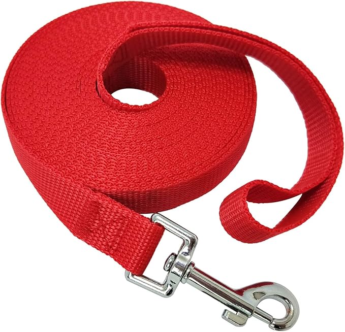 Nylon Training Dog Leash for Small Medium Large Dogs, 15ft 20ft 30ft 50ft Long Leash Dog/Puppy Lead for Obedience Recall Training, Camping (1" x 20ft, Red)