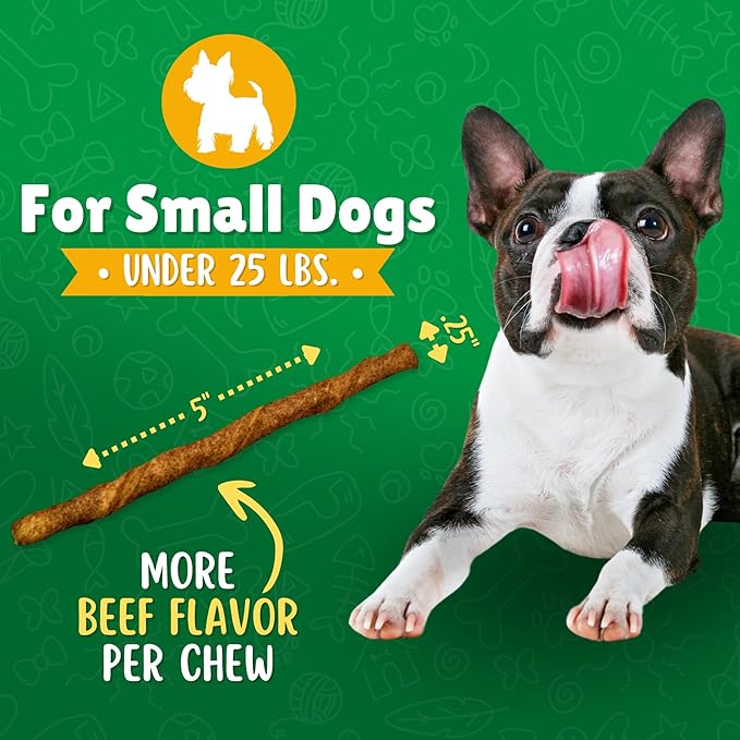 Beef Basted Rawhide Twist Sticks Dog Treats – 325ct. Premium Rawhide Chew Sticks – Long Lasting Beef Flavored Chews for Small Dogs Made in USA with Natural Beefhide