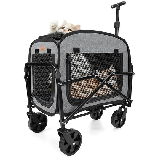 Lekereise Extra Large Pet Carrier with Wheels – Soft-Sided Foldable Rolling Cat Carriers for 2 Small Cats or Medium Large Dog Under 30lbs, Stable & Ventilated Travel Crate for Camping Outdoor, Grey