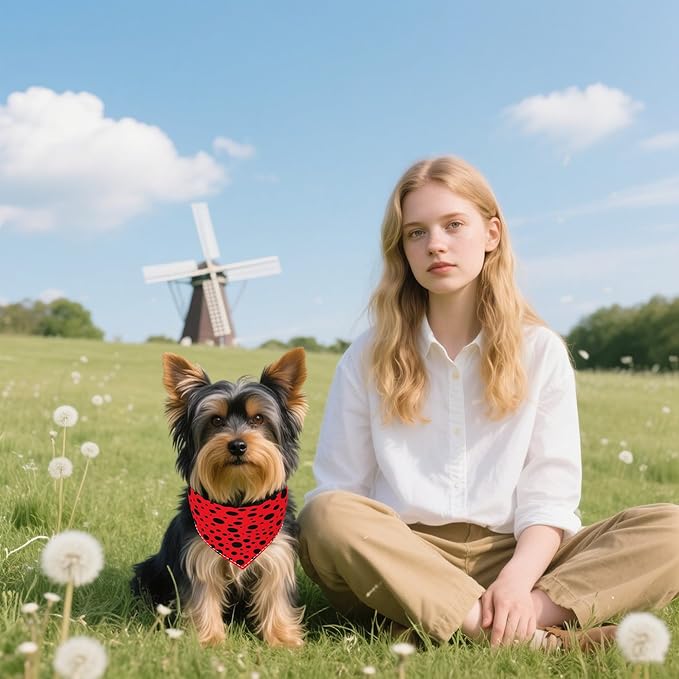 7 PCS Polka Dot Dog Bandanas for Small Dogs Stitching Edge Dog Bandanas for Puppy Doggy Print One Side Scarves Party Grooming S