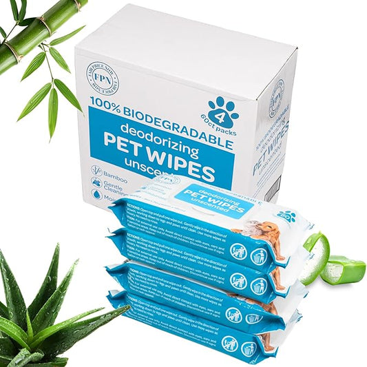 FPN Pet Cleaning Wipes – Unscented Bamboo Grooming Wipes for Dogs & Cats – No Alcohol or No Harsh Chemicals – Soft – 7x8 in (4 CT)