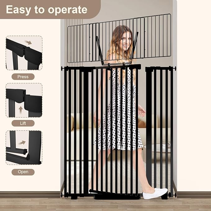 67" High Extra Tall Cat Gate for Doorway, 29.5-49.21" Extra Wide Pet Gate Pressure Mounted Baby Gates for Dogs Pets, Easy Walk Through Cat Proof Gate(Black)
