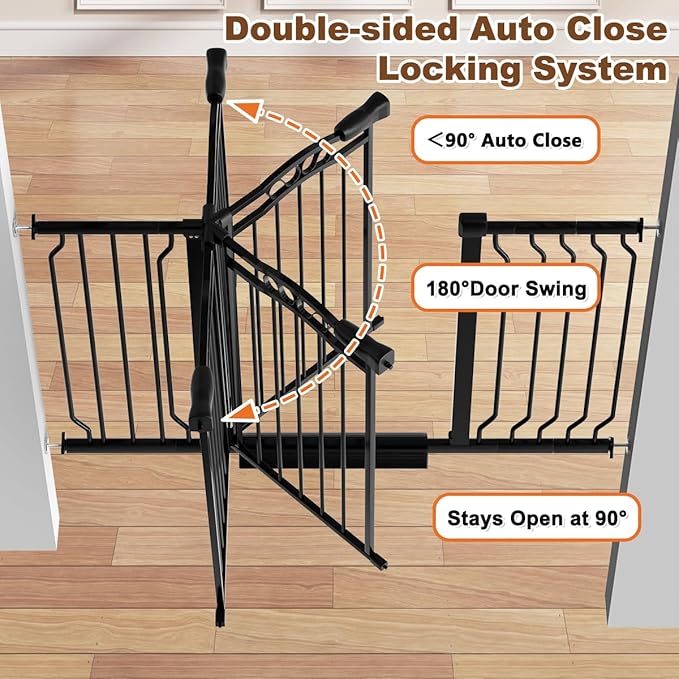 53.1-62.2" Extra Wide Baby Gate for Doorways No Drill, 30" Tall Auto Close Press Mounted Baby Safe Gate for Stairs, Walk Through Dog Gates for Doorways, Black