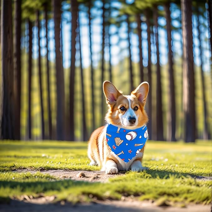 7 PCS Medium Baseball Dog Bandanas Hemming Seam Edge Dog Bandana for Small Dogs Print One Side Large Cats Scarfs Game Day Grooming M