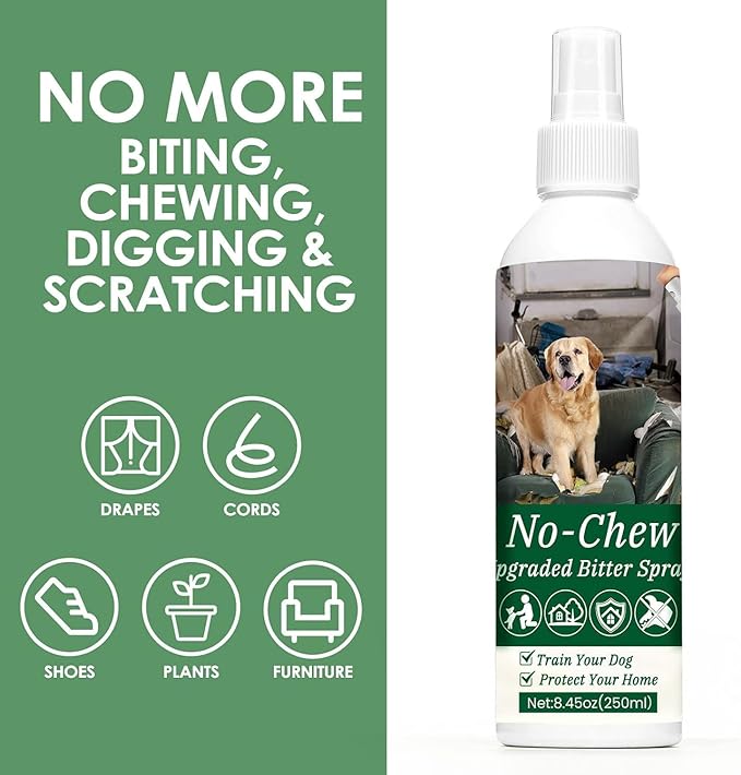 250ml No Chew for Dogs, Bitter Apple Spray for Dogs Stop Chewing Licking of Furniture, Shoes, Bandages, Dog Training & Behavior Aids Spray, Indoor & Outdoor Use