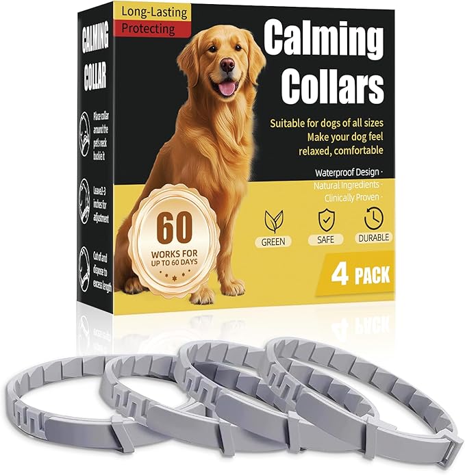 Calming Collar for Dogs 4-Packs,Dog Calming Collar,Pheromone Collar for Dogs,Relief Anxiety Stress Separation,Lasts 60 Days,25 Inches Size Flexible Adjustable,for All Small Medium and Large Dog Grey
