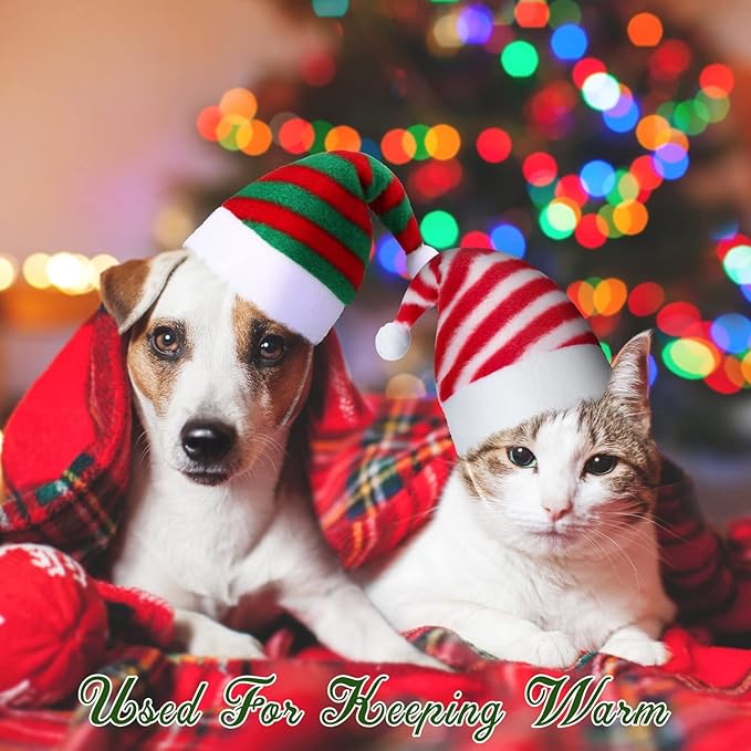 Svee 8 Pieces Christmas Santa Hats for Dog Cat with Adjustable Chin Strap Holiday Party Cute Costumes for Puppy Kitten Small Dogs and Cats Winter Party Dress up Props Supplies Gifts(Striped)