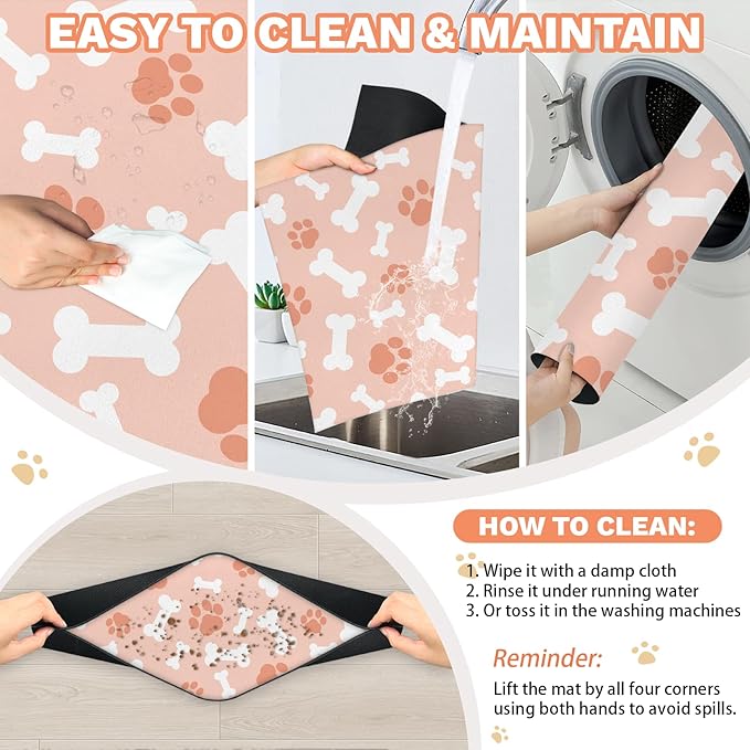 Checkered Absorbent Dog Feeding Mat Quick Dry Diatom Mud Non-Slip Pet Food Placemats Pad with Rubber Backing for Food and Water Bowls 12"x20"