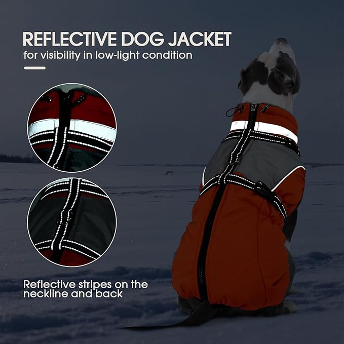 Kuoser Dog Coat, 2 in 1 Dog Jacket with Harness Built in, Winter Waterproof Puppy Puffer Jacket Snowsuit for Small Medium Large Dogs, Cold Weather Reflective Pet Fleece Vest with Zipper