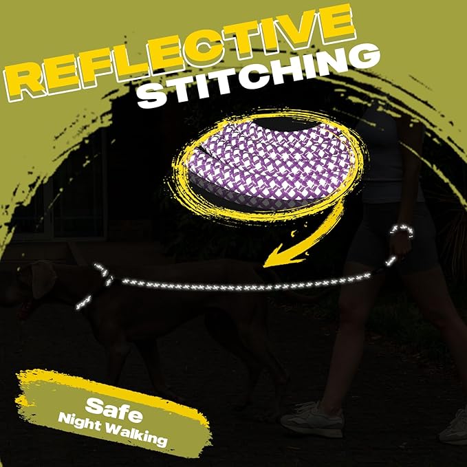 Fida Durable Slip Lead, 6 FT x 1/2" Heavy Duty Rope Leash for Large, Medium Dogs, No Pull Pet Training Leash with Highly Reflective, Purple