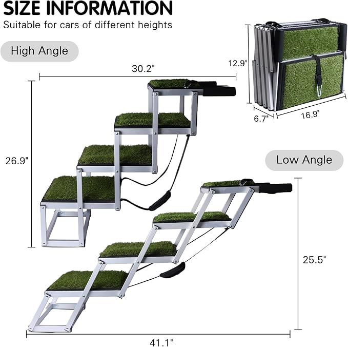 DGSL Dog Ramp for Car, Extra Wide 4 Steps Stairs for Truck, Folding Steps for Dogs with Non-Slip Surface, Pet Loader Dog for Large Dog, SUV, Side Door and Bed (Green, 16.9In-4 Steps)