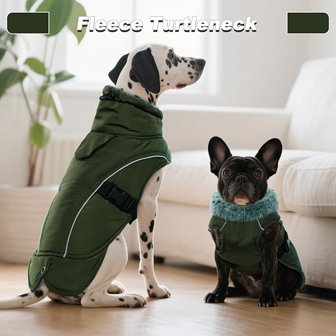 DENTRUN Small Dog Winter Warm Coat - Windproof Cozy Jacket, Thick Fleece Vest with Adjustable Belt, Water Repellent, Reflective Dog Sweater for Yorkie Dachshund Wear, Army Green, S